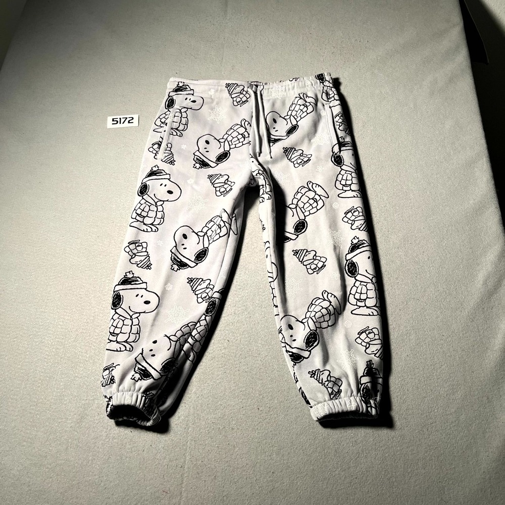 Peanuts Joggers Pants Womens Medium Gray All Over Snoopy Drawstring Tapered Leg